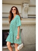 Loose dress with puffed sleeves, green FG639 - Online store - Boutique